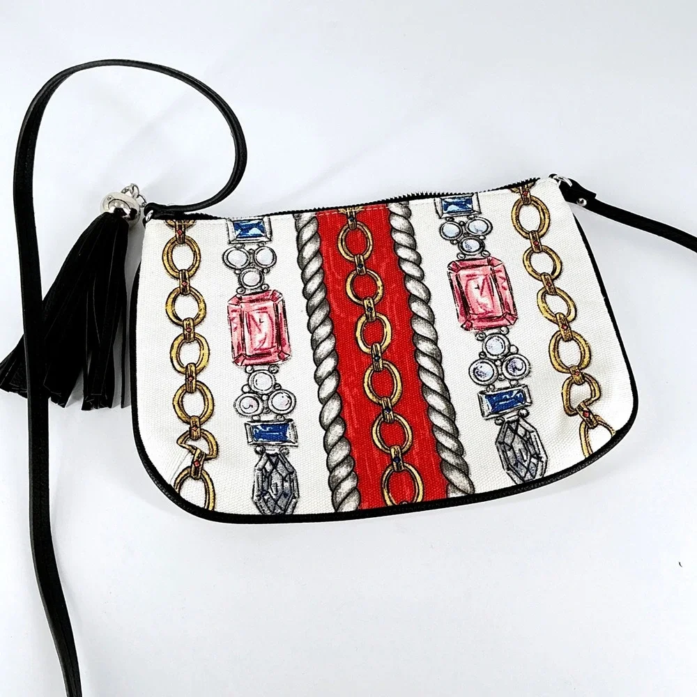 Brighton Love Glitter and Go Canvas Crossbody Bag‎ Red White Black Tassel